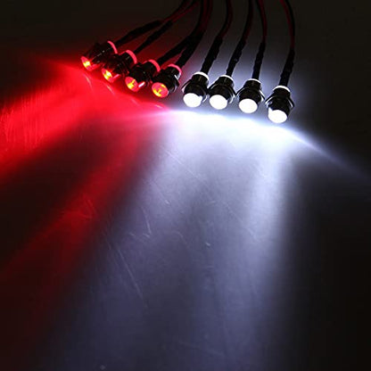 RC Car 8 LED Light Kit, Headlight Taillight for 1/10 1/8 RC Models Scx10 D90 TRX4 RC Car Truck Lighting (Red & White) - color: 8 LED Red White