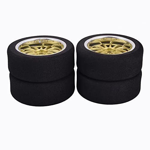 4Pcs 1/10 On-Road Foam Tires& 9003 Wheel Rims 12mm Hex for HSP HPI RC Racing Car Toy, Gold