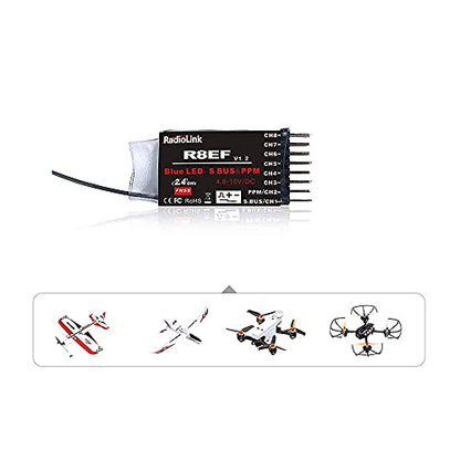 Radiolink T8S Controller & Two R8EF Receivers Set 8 Channels 2.4GHz RC Transmitter Built-in Rechargeable Battery, App/PC Parameters Setup, for Quad/Airplane/Car/Boat and More (Mode 2 Left Hand)