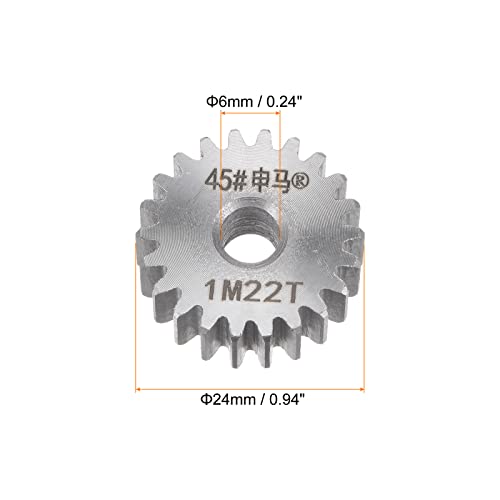 HARFINGTON Straight Spur Gear 6mm Bore 22T Mod-1 Hardened 45# Steel Spur Diff Differential Motor Gear RC Car Replacement Parts - style: 22T