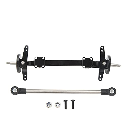 Aluminum Alloy Front Axle and Steering Link Rod Set, Heavy Duty Metal RC Front Steering Axle Kit with Linkage for 1/14 RC Unpowered Tractor Truck (Black) - color: Black