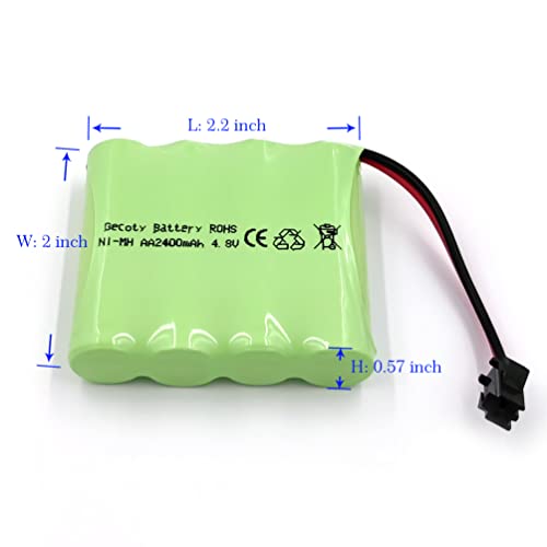 4.8v Battery Pack, 2400mAh NiMH AA Rechargeable RC Battery with Charge Cable, SM 2P Plug for Trucks 1:18, 1:16, 1:14, Remote Control Car, RC 4x4 Trucks