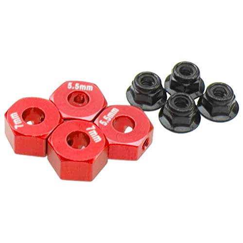 ShareGoo Aluminum 12mm Hex Wheel Hubs Hex Adapter & Flanged Lock Nuts Compatible with Traxxas 2WD Slash Rustler Stampede 1/10 RC Car (Red) - color: Red