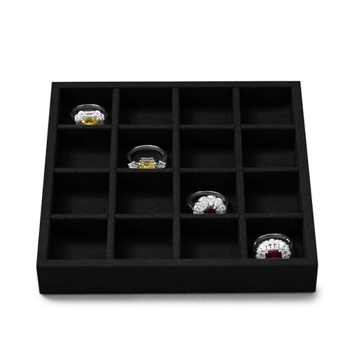 Oirlv Black Microfiber Jewelry Tray 16-Compartment | Black Microfiber Tray, 5.51"X5.51"X0.79", Soft Material, Great for Stud Earrings and Pendants - style: P13715