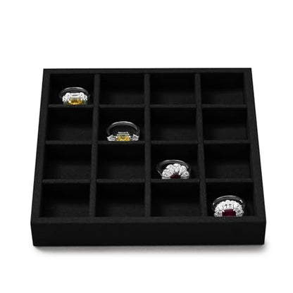 Oirlv Black Microfiber Jewelry Tray 16-Compartment | Black Microfiber Tray, 5.51"X5.51"X0.79", Soft Material, Great for Stud Earrings and Pendants - style: P13715