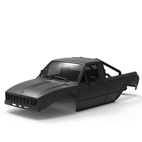 1/24 Pickup Truck Hard Body with Rear Cage Frame for 1/24 RC Crawler Axial SCX24 Bronco/Wrangler/C10/Base Camp Wheelbase 133mm (Black) - color: Black