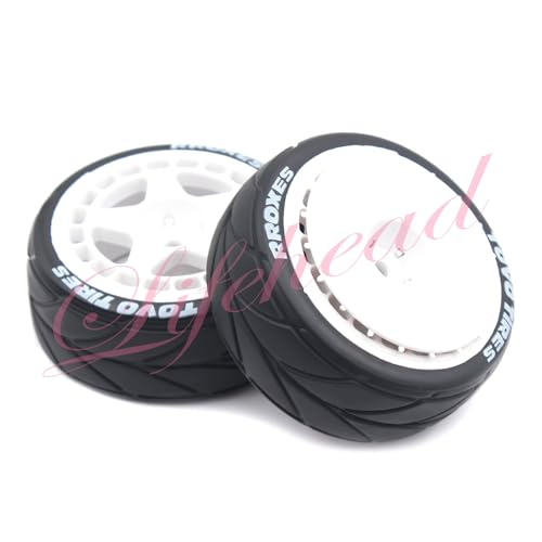 Lifehead 65mm On Road Rubber Tires& Wheels Rims 12mm Hex Hub for HPI Ken Block's Tamiya XV01 TT01 TT02B Kyosho FAZER MK2 Lc Racing PTG HSP RGT RC 3RACING D5 1/10 RC Rally Car - color: White 1