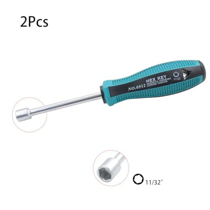 11/32 Inch Non-Magnetic Tip Six Point Hex Nut Driver with 3.7-Inch Round Shaft, Non-Slip Cushion-Grip Handle 2pcs - size: 11/32inch