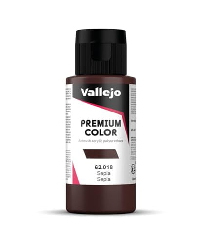 Vallejo - Premium Color RC Sepia 2.02 Fl.Oz. (60 ml) for Airbrushing, Acrylic-Polyurethane Hybrid Resin of Great Resistance Paint for Model and Hobby Use - style: Sepia