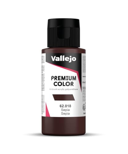 Vallejo - Premium Color RC Sepia 2.02 Fl.Oz. (60 ml) for Airbrushing, Acrylic-Polyurethane Hybrid Resin of Great Resistance Paint for Model and Hobby Use - style: Sepia