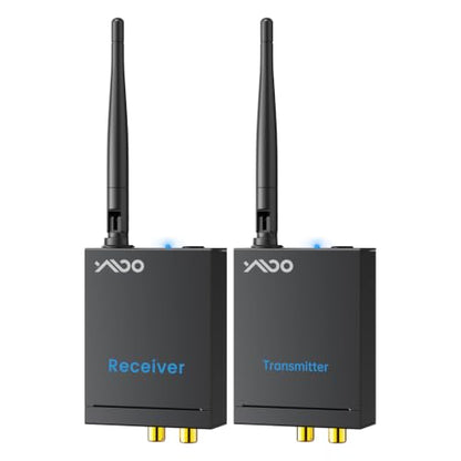 YMOO 2.4Ghz Wireless Audio Transmitter Receiver (1 TX+1 RX) for Home Audio | 20ms Ultra Low Latency 320ft Long Range RCA Jack Adapter for Powered Speaker/Soundbar to TV/PC/CD Player/Computer/Projector
