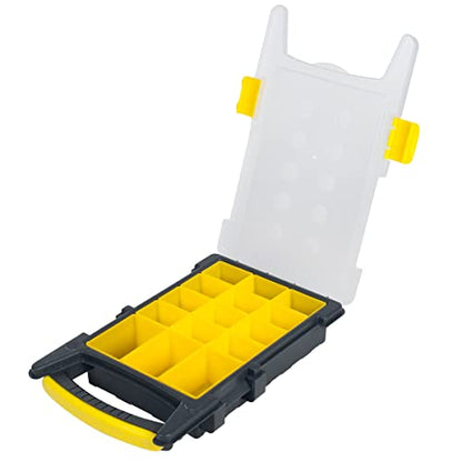 Stalwart Storage Organizer Tool Box Set, Yellow/Black, Set of 4 | Plastic Clear Top Bins for Small Parts, Crafting Supplies, and Hardware Organizers with 3 Sizes of Compartments