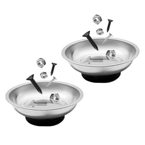 2 PCS Magnetic Tray Holders, Stainless Steel 3 Inch Round Trays Metal Parts Holder with Strong Magnet, Heavy Duty Thickened Trays for Screws Bolts Nuts Washers Pins - color: Round