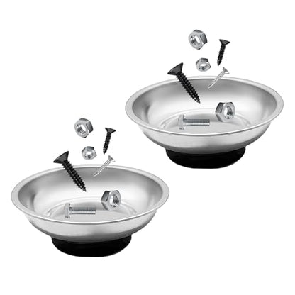 2 PCS Magnetic Tray Holders, Stainless Steel 3 Inch Round Trays Metal Parts Holder with Strong Magnet, Heavy Duty Thickened Trays for Screws Bolts Nuts Washers Pins - color: Round