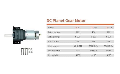 DC Planet Gear Motor(550KG.CM) 6v12V18V22v 200W High Torque Mini Metal Reduction Geared Motor for DIY Robot Rotating Table Door Lock Curtain Machine Gear Reducer Combo