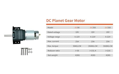 DC Planet Gear Motor(550KG.CM) 6v12V18V22v 200W High Torque Mini Metal Reduction Geared Motor for DIY Robot Rotating Table Door Lock Curtain Machine Gear Reducer Combo