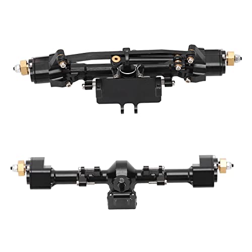 RC Car Metal Front Rear Portal Axle Set Assembly, Aluminum Alloy Housing with CNC Machined Steel Gears for Axial 1/24 SCX24 Upgrade (Black) - color: Black
