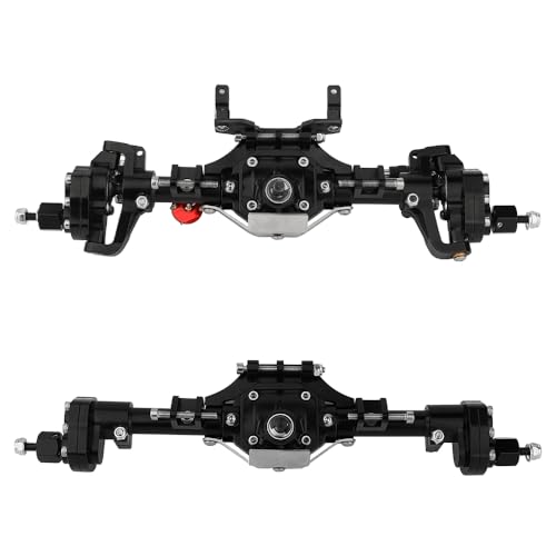 Metal CNC Front Middle Rear Complete Portal Axle with Gear for 1/10 RC Crawler Axial SCX10 II Deadbolt 90046 90047 4x4 6x6 Upgrade Parts (Black Front +Rear)
