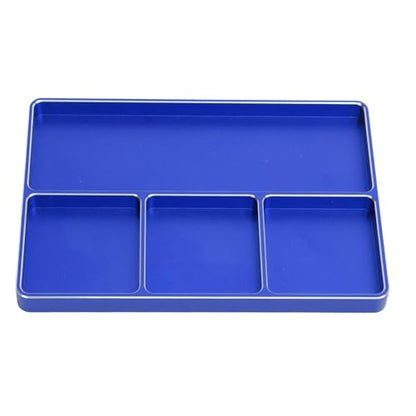 RC Repair Screw Tray, Aluminum Alloy 4 Grids Screw Tray with Magnetic Pad for 1/10 1/8 RC Car Airplanes Helicopters, Durable Tool Tray for Model Screws and Small Parts (Blue) - color: Blue