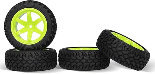 4PCS 75mm Rubber Tires and 6Spokes Plastic Wheel Rims Tyre for 1/10 RC On-Road Drift Racing Car 1:14 1:16 Rally Car for Tamiya Kyosho HPI HSP TT02 Upgrades Parts (Green) - color: Green