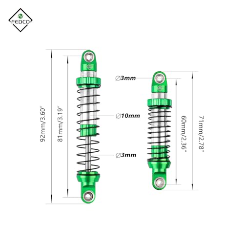 UTB18 Shocks 92MM Long Travel Shocks Absorber for Axial Capra UTB18 Upgrades Trail 4WD 1/18 RC Crawler - color: Green