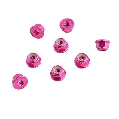 8PCS Flange M4 Lock Nuts Serrated Nylon Self-Tightening Aluminum M4 Wheel Hardware for Axial HPI TLR ECX Model RC Car Vehicles Upgraded Replacement Parts (Rosy Red) - color: Rose Red