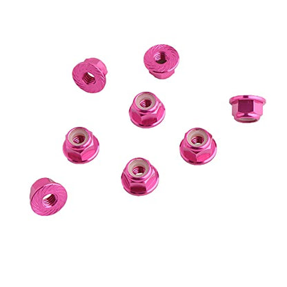 8PCS Flange M4 Lock Nuts Serrated Nylon Self-Tightening Aluminum M4 Wheel Hardware for Axial HPI TLR ECX Model RC Car Vehicles Upgraded Replacement Parts (Rosy Red) - color: Rose Red