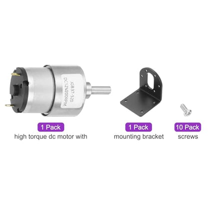 DMiotech Micro DC 12V 200RPM Geared Motor with Bracket Gear Reduction Motors 37mm Diameter Gearbox Micro Speed Reduction for RC Car, Robot Model, DIY Toys - style: 200RPM