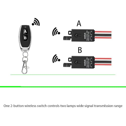 Wireless Switch12V,2 Way Mini Remote Switch 10A Relay. | DC 5V/12V/24V/48V Wireless Switch with 328FT Long Range for Motor,LED Light,Fan,pump,Garage projects, or DIY Electronics. - size: 5V-48V 2way remote switch-10A Relay