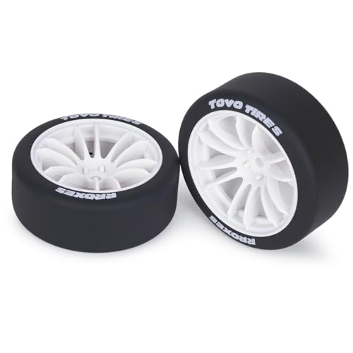 AMK 1/10 RC Drift Wheels & Tires Set, Hard Plastic Drift Tires with 12mm Hex Wheels, Complete 4-Pack for On-Road RC Drift Cars, Fits Tamiya TT01 TT02 XV01, Kyosho, HPI, HSP (White) - color: White