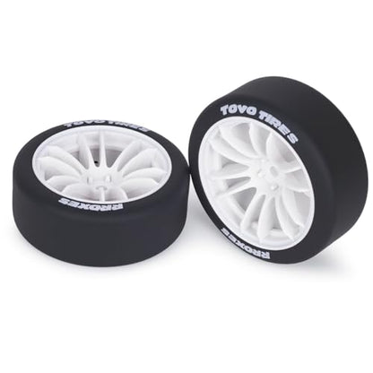 AMK 1/10 RC Drift Wheels & Tires Set, Hard Plastic Drift Tires with 12mm Hex Wheels, Complete 4-Pack for On-Road RC Drift Cars, Fits Tamiya TT01 TT02 XV01, Kyosho, HPI, HSP (White) - color: White