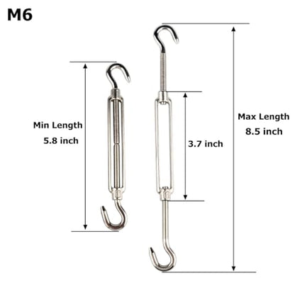 10Pcs M6 Hook & Hook Turnbuckle Heavy Duty Tensioner Adjustable Shade Sail Hardware for Tightening Up Metal Cable Wire 1/4" - style: M6 Hook & Hook