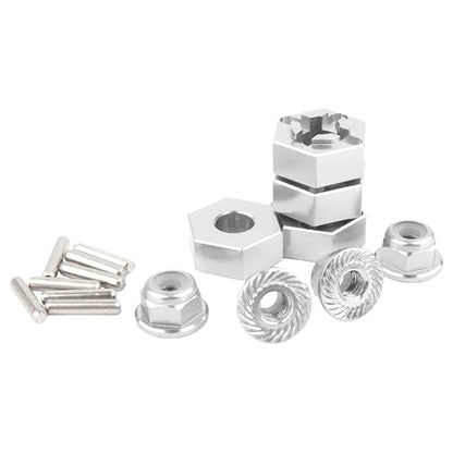for H16BM RC Car Upgrade Aluminum Wheel Hex 16440 & Pins M20101 & M40 Wheel Lock Nut Spare Parts for 1/16 H16BM H16GT H16DR JC16EP and 1/14 H14BM 14209 14210 JC14EP 14301 14303 Trucks(Silver) - color: Silver