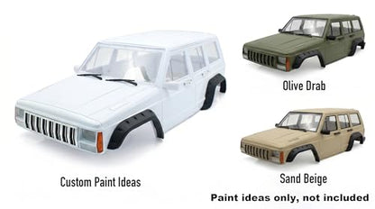 1/10 RC Crawler Hard Body Shell, 313mm Cherokee-Style, SCX10/TRX4, White | Unpainted hard plastic kit, detailed interior and scale accessories, for Axial SCX10 II 90046/90047 and Traxxas TRX4 builds - color: White