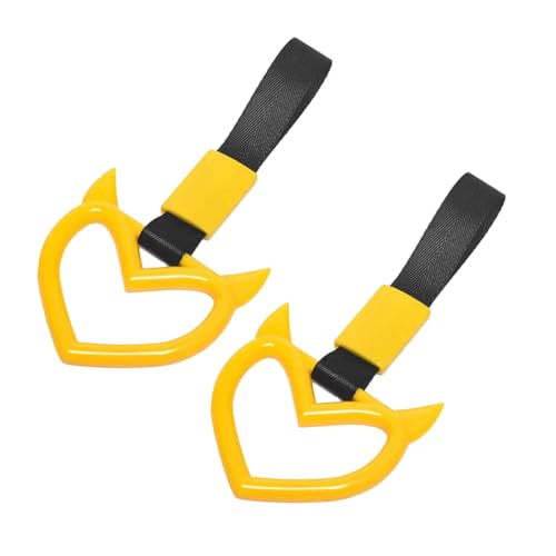 2PCS Car Devil Heart Handle Ring, Cute Heart-Shaped Vehicle Rear Bumper Waring Loops, Automotive Grab Handle Strap Drift Charm Decoration, Universal Fit (Yellow/Black) - color: Yellow/Black