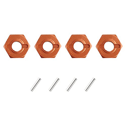 12mm Hex Wheel Hub Mount, Aluminum 7mm Thick with 2x10mm Stub Axle Pins for 1/10 Slash 4x4 & HQ 727 RC Cars Replacement Upgrade Parts (Orange)(Set of 4) - color: Orange