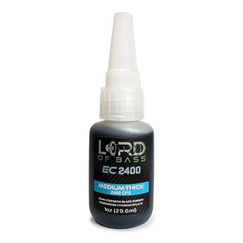 Lord of Bass CA Glue Kit with Activator, 1oz, Black Rubber Toughened, Medium-Thick 2400 CPS, for Speaker Repair, RC Tire, Woodturning, Hobby, Made in USA