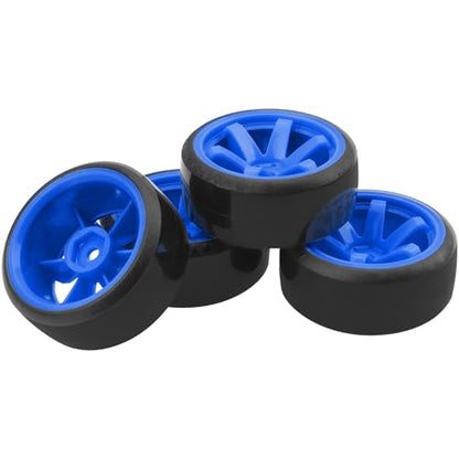 ShareGoo 4PCS/Set 1/10 Drift Car Tires,62mm Hard Plastic Tires & Wheel Rims 12mm Hex Compatible with Traxxas HSP Tamiya HPI Kyosho Wltoys RC 1/10 On Road Drift Drifting Car (Blue) - color: Blue