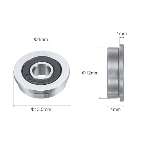 uxcell F604-2RS Flanged Ball Bearing 4x12x4mm Double Sealed Chrome Steel Flange Bearings, 10pcs - size: F604-2RS