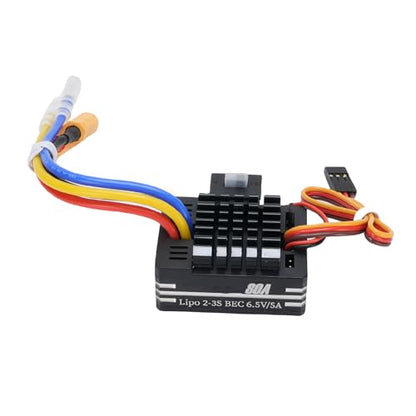 CHICIRIS 80A Brushed ESC Electronic Speed Controller, with T Plug XT60 Plug for 1/10 RC Car RC Boat 540 550 750 Motors (Black) - color: Black