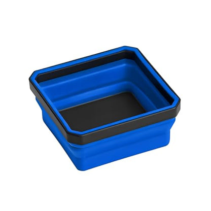 Car Collapsible Magnetic Parts Tray, Foldable Silicone Magnetic Vehicle Tool Tray Organizer for Bolts Screws Nuts, Square Automotive Washers Pins Magnet Bowl, Universal Fit (Blue) - color: Blue