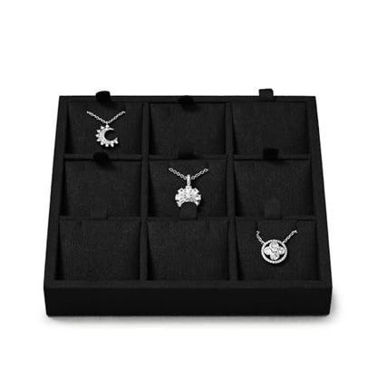 Oirlv Black Microfiber Jewelry Pendant Display Tray | Soft Black Microfiber, 5.51"X5.51"X0.79" with 9 Pendant Slots, Clean Professional Display, Versatile for Necklaces - style: P13712