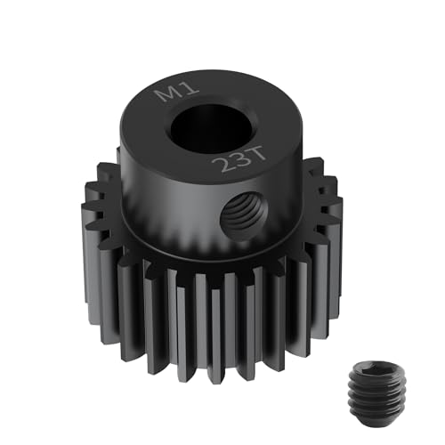 Pinion Motor Gear, M1 23T, 3/16 in (5mm) Shaft Hole | M1 Pitch 23 Teeth, 1045 Hardened Carbon Steel, 3/16 Inch Shaft Hole, RC Motor Pinion Upgrade, for 1/10 RC Brushless Crawler - size: M1 23T