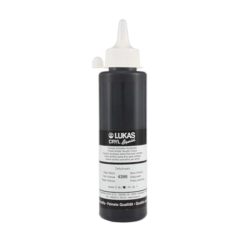 Lukas Cryl Liquid Soft Body Acrylic Paints for Painting - Professional Low Viscosity - 250 ml Bottle Deep Black - color: Deep Black