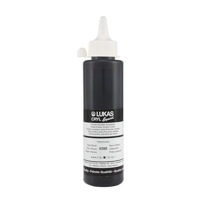 Lukas Cryl Liquid Soft Body Acrylic Paints for Painting - Professional Low Viscosity - 250 ml Bottle Deep Black - color: Deep Black