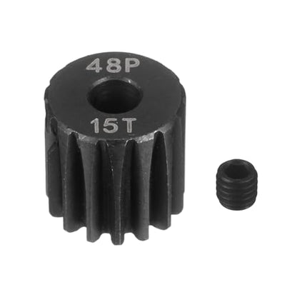 MECCANIXITY 48P Hardened Steel Pinion Gear, 15T 3.175mm Shaft Metal Motor Gear with Hex Key for RC Brushless Brush Motor Model Car Replace(Black) - size: 15T