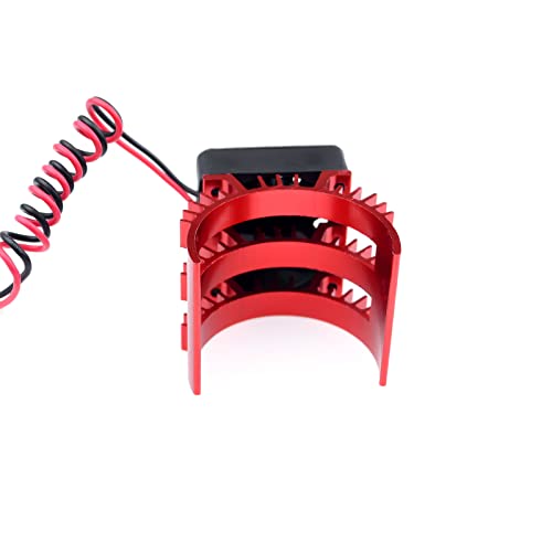 Surpass Engine Motor Heatsink, RC Motor Heatsink with 5v-8.45v 21000 RPM Cooling Fan Fit 540 550 3650 Size Brushless Motor for 1/10 RC Car Truck Buggy Crawler (Black & red) - style: Plastic single fan with red Heatsink