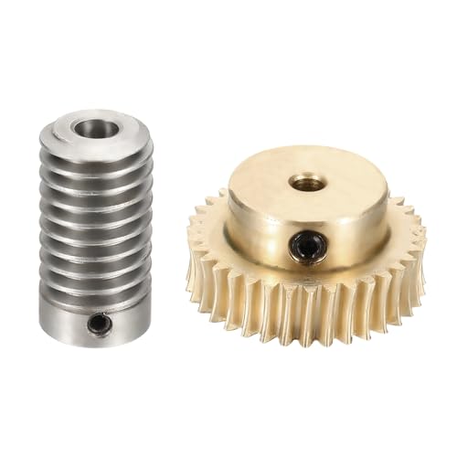 uxcell Worm Gear Set 35T 0.8 Module 1:35 Reduction Rate, Right Rotation Drive Gear Box Wheel Reduce Transmission Part (Brass Gear-4mm Bore, 1045 Steel Rod 6mm Bore) - size: Gear-4mm, Rod-6mm Bore, style: 0.8M-35T