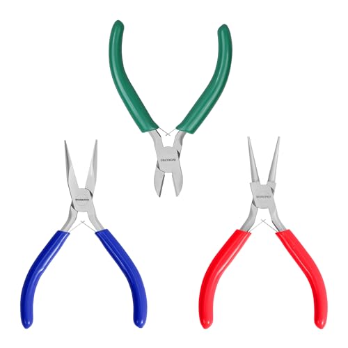 WORKPRO Jewelry Pliers Set, 3 Pack Jewelry Making Tool Kit | Needle Nose Plier/Chain Nose Plier, Round Nose Plier and Wire Cutter for Charm Bracelet, Jewelry Repair, DIY Crafts - color: Dark Blue, Dark Green, Red
