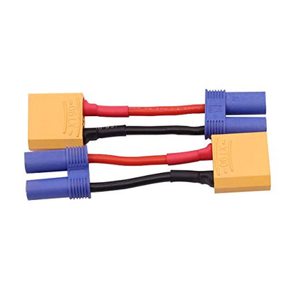 2PCS Female EC5 to Male XT90 Plug Connector Adapter Cable Compatible with RC Car Truck Boat Airplane Lipo Battery ESC Charger(14awg 5cm)